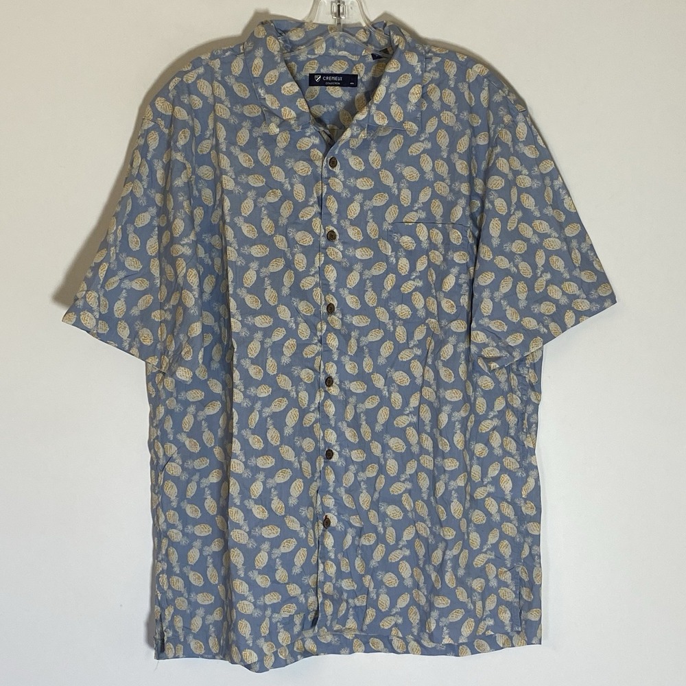 Daniel Cremieux Shirt Mens Large Blue Pineapple Cotton Short Sleeve Cruise Beach